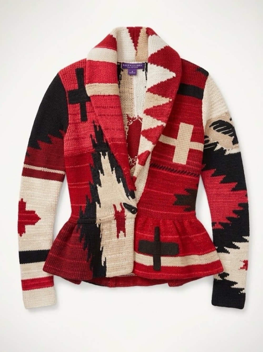 Ralph Lauren Collection Cashmere Silk Southwestern Peplum Cardigan Sweater